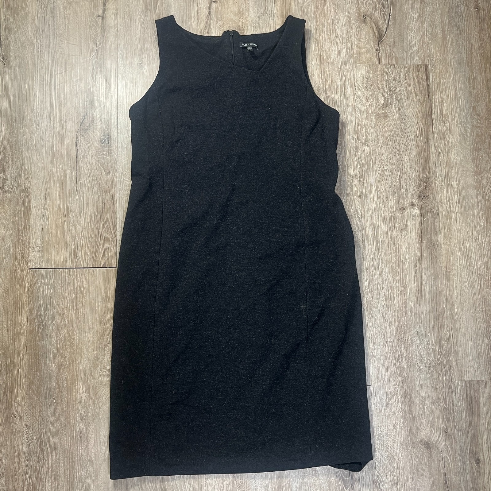 Eileen Fisher Sheath Dress Size 14 Charcoal Gray Viscose Sleeveless Knee Length